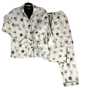 Women’s Dog Print Pajamas 2 Pc Button Up